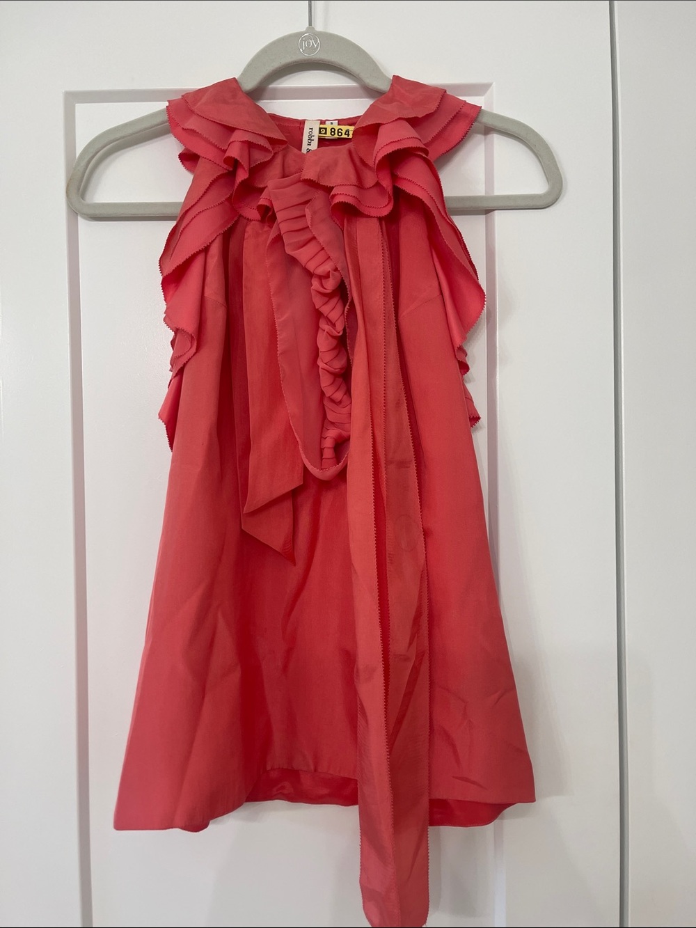 Girls' Coral Ruffle Tie-Neck Sleeveless silk Tank Top